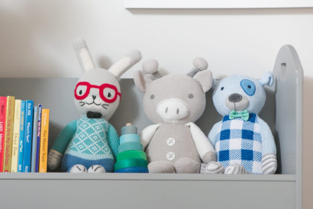 Add stuffed animals to your child's bookshelves