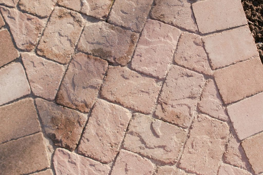 upcycled patio stones on walkway