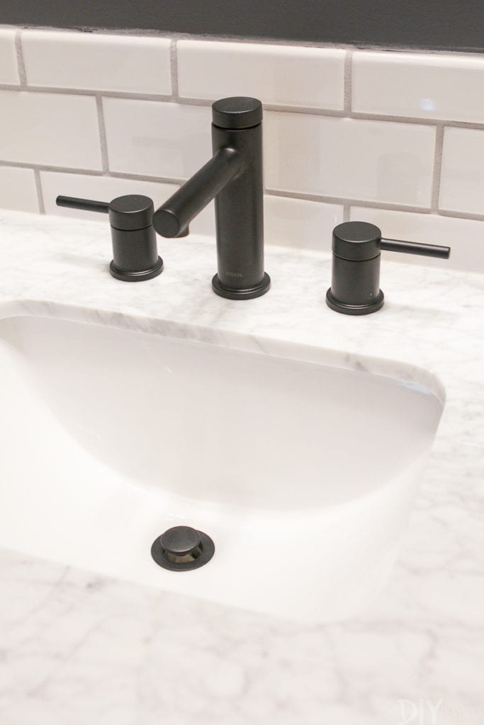 Moen black matte faucet for a bathroom vanity