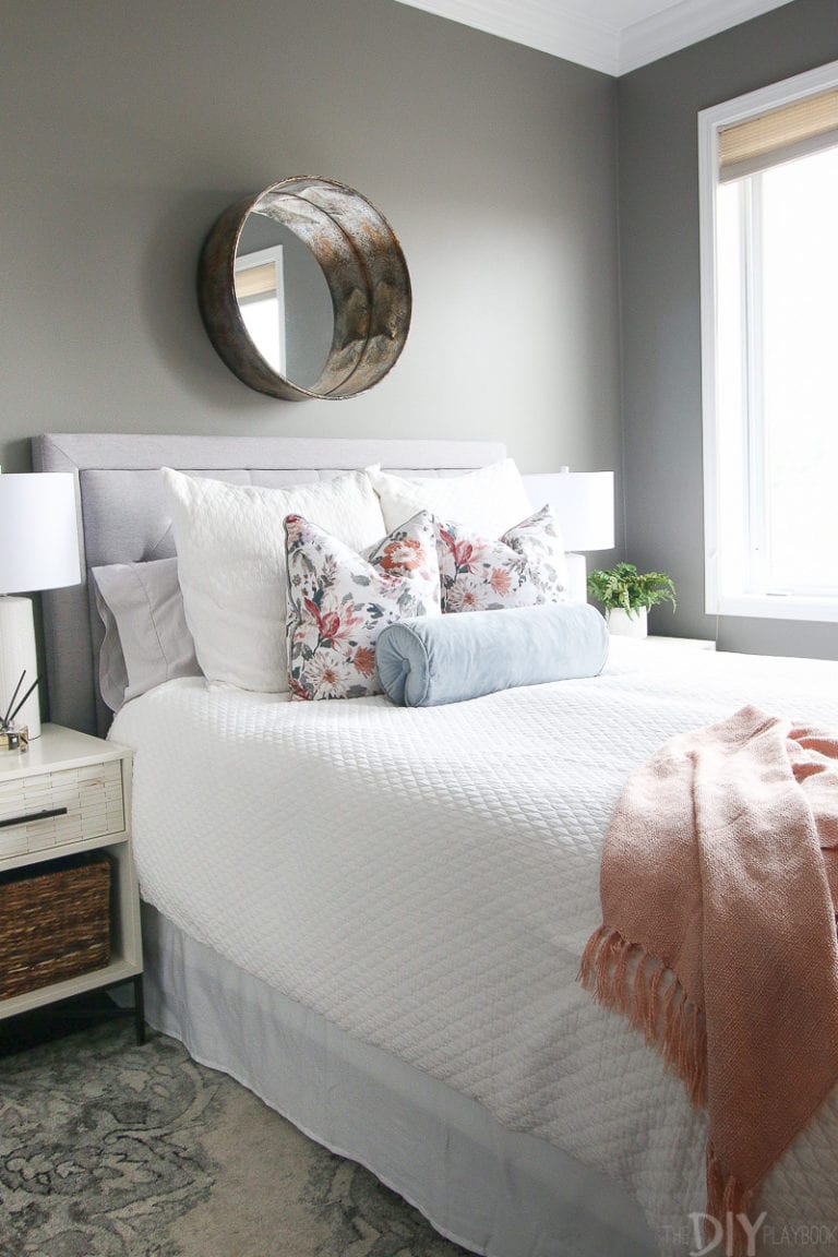 A Gray Guest Bedroom with Feminine Touches