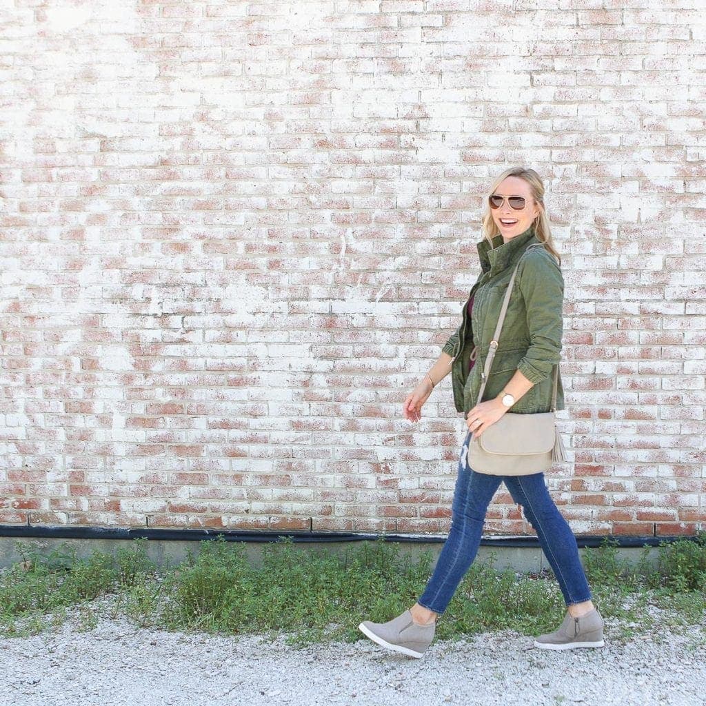 Wear a green army jacket over any fall blouse