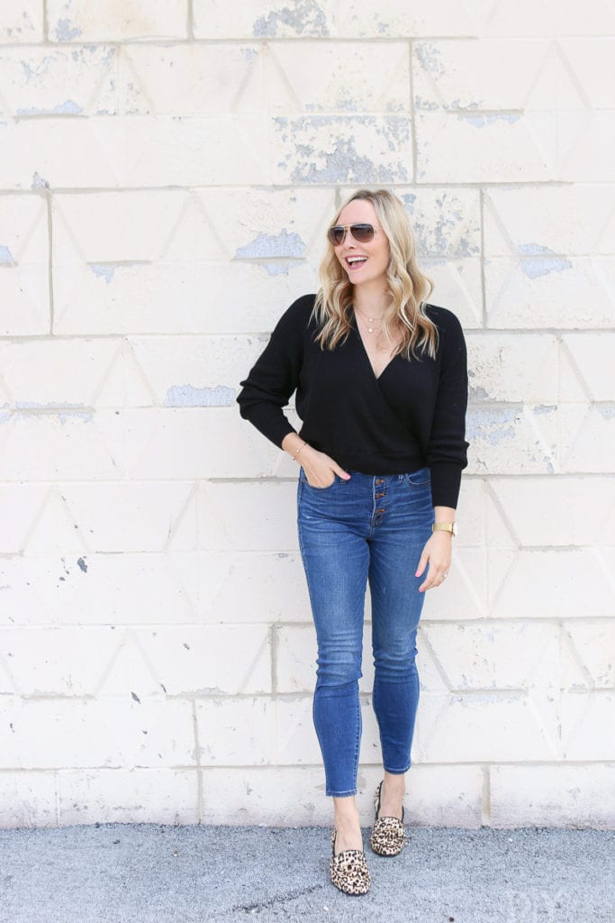 These high-waisted jeans from Madewell look good with a short sweater