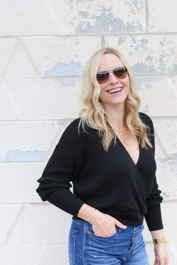 A black v-neck sweater from the Nordstrom anniversary sale
