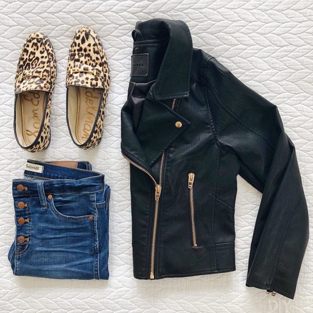 A leather jacket and jeans from the Nordstrom Anniversary Sale