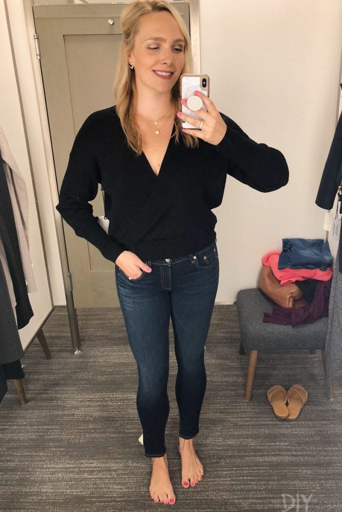 Black v-neck sweater with jeans from the Nordstrom Anniversary Sale 2018