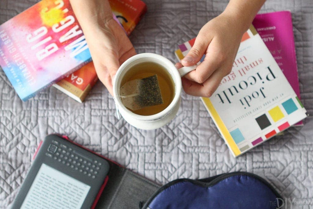 Tea and books reading before bedtime