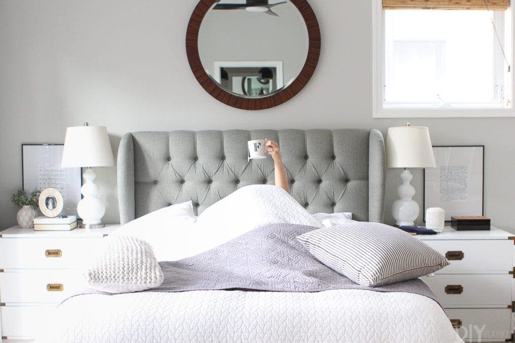 Staying in bed with a cup of tea or coffee