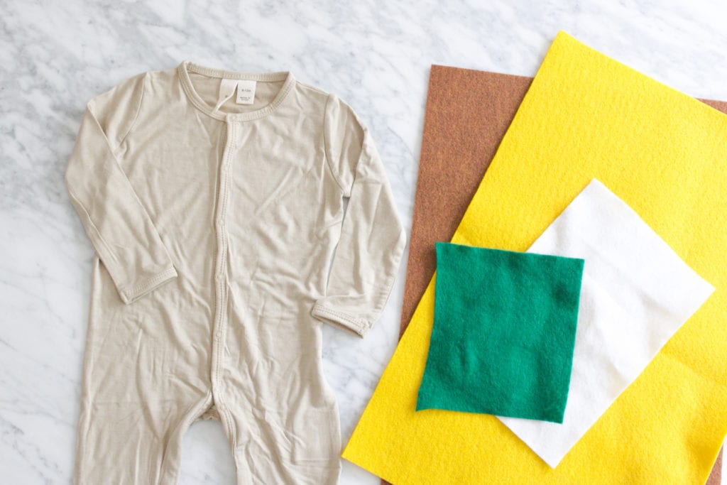 felt and baby onesie for DIY hot dog costume