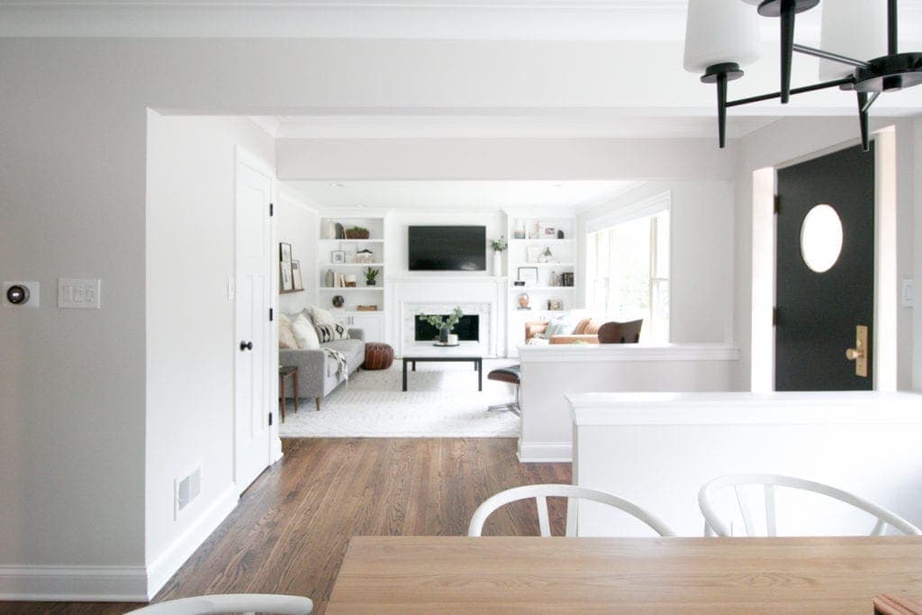 family room painted in benjamin moore's silver satin
