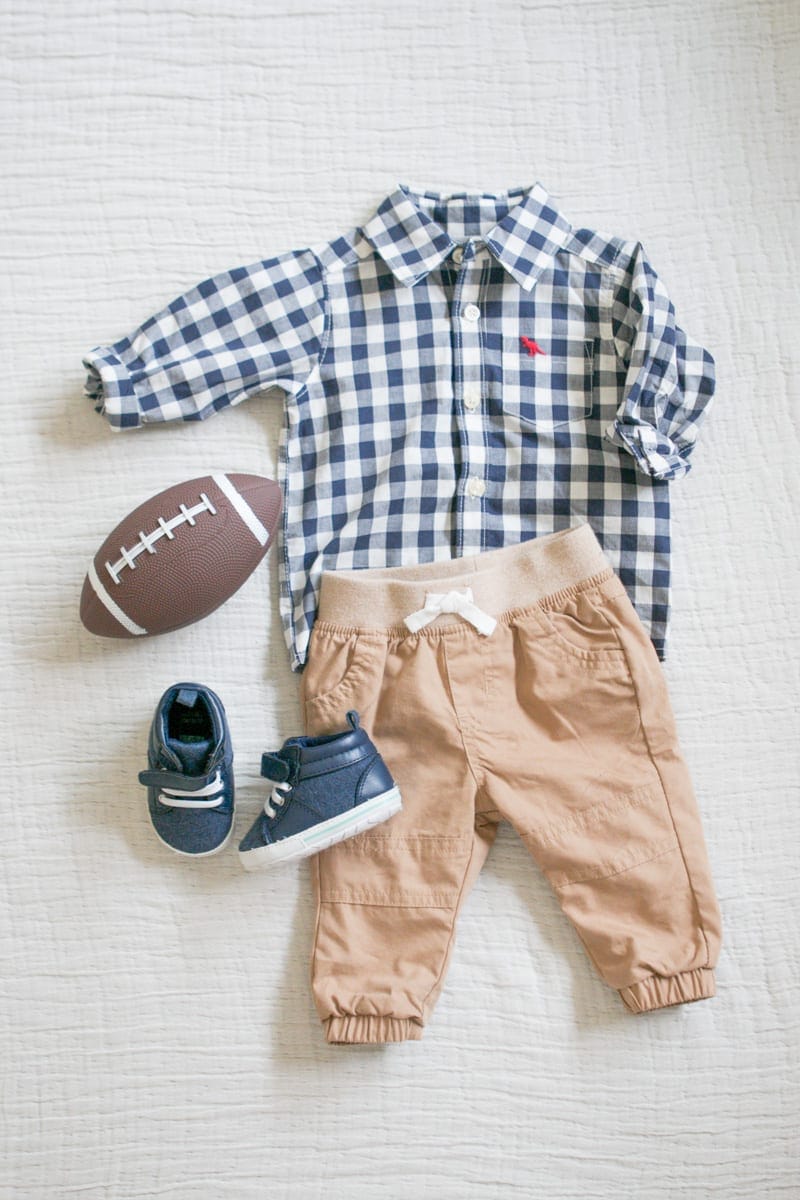 Khaki pants and checkered shirt for a newborn