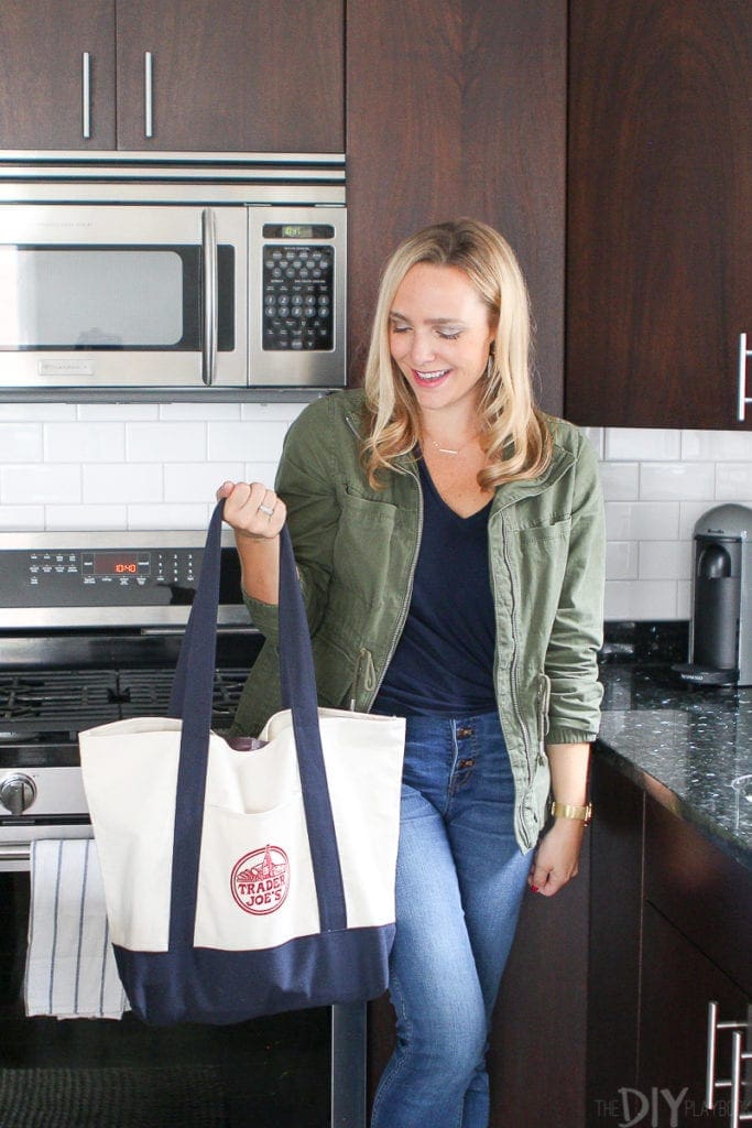 Carrying groceries in a trader joe's bag