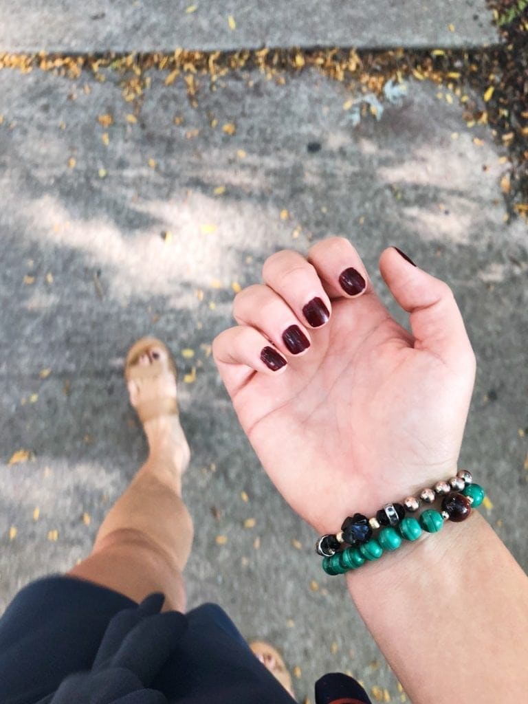 Wearing special bracelets walking to fertility doctor