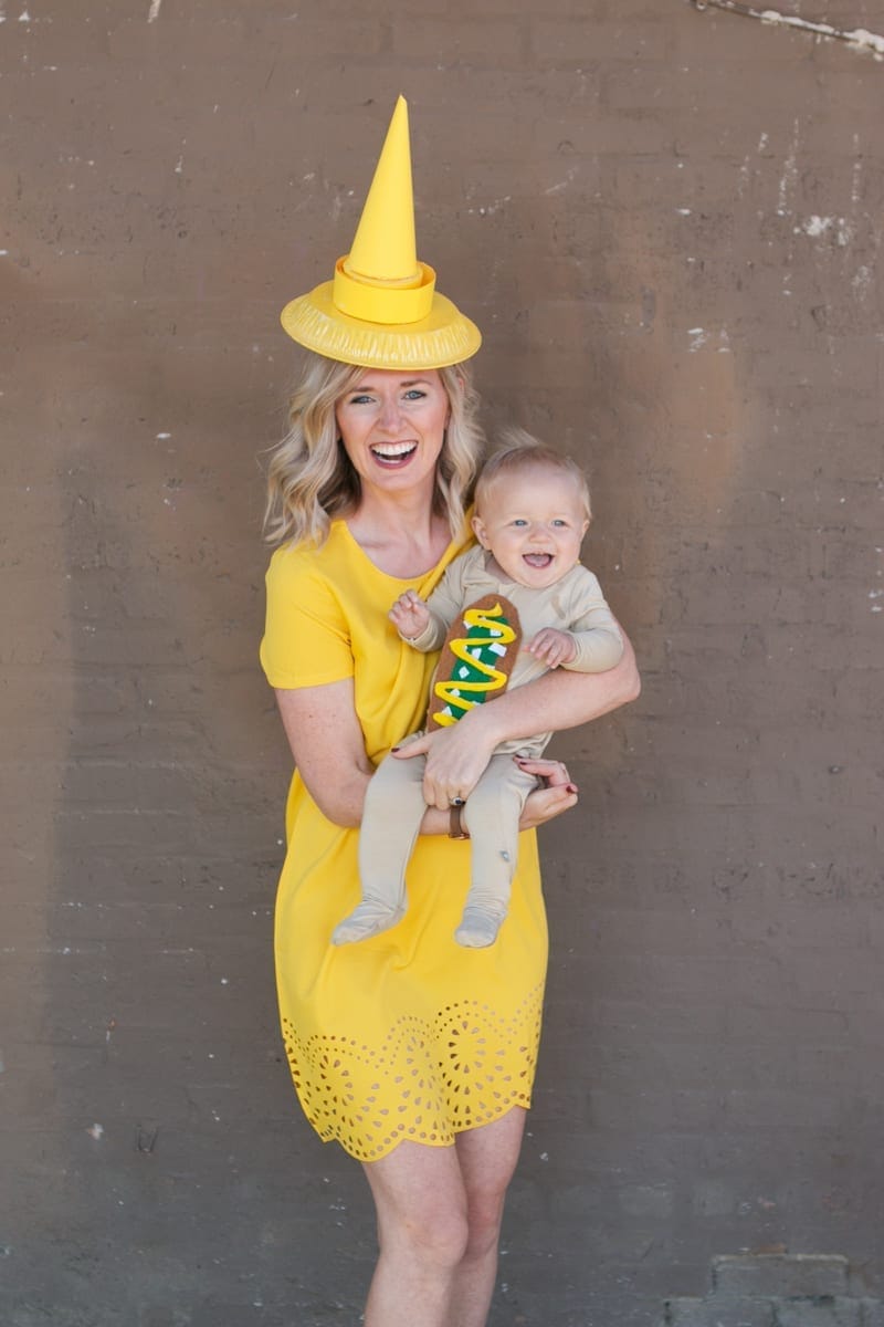 DIY mom and baby hot dog costume