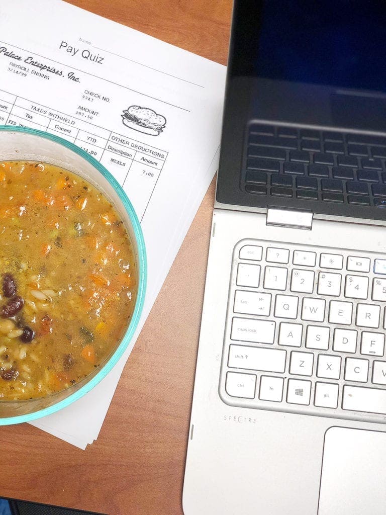 lunch at desk during work