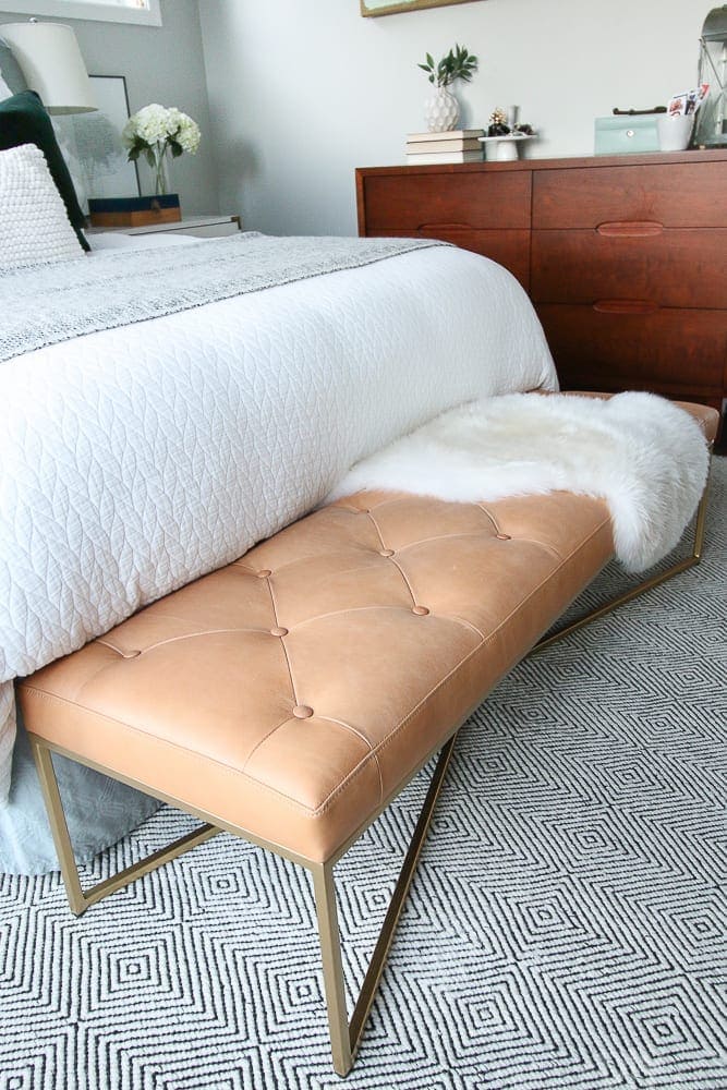 Casey’s New Leather Bench in the Master Bedroom