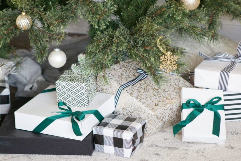 wrapped gifts using coordinating wrapping paper
