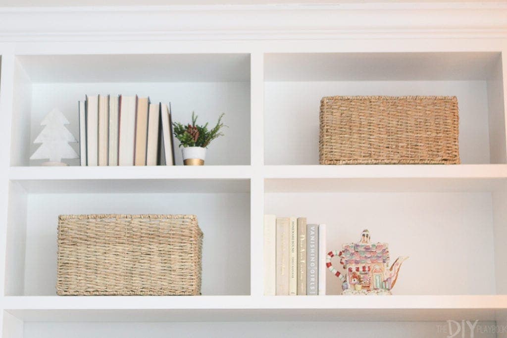 Using traditional items to decorate holiday shelves