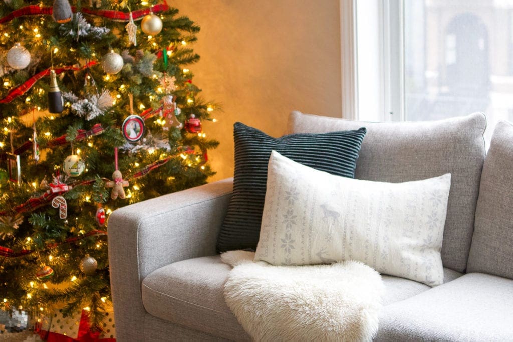 Dark green and white pillows for Christmas
