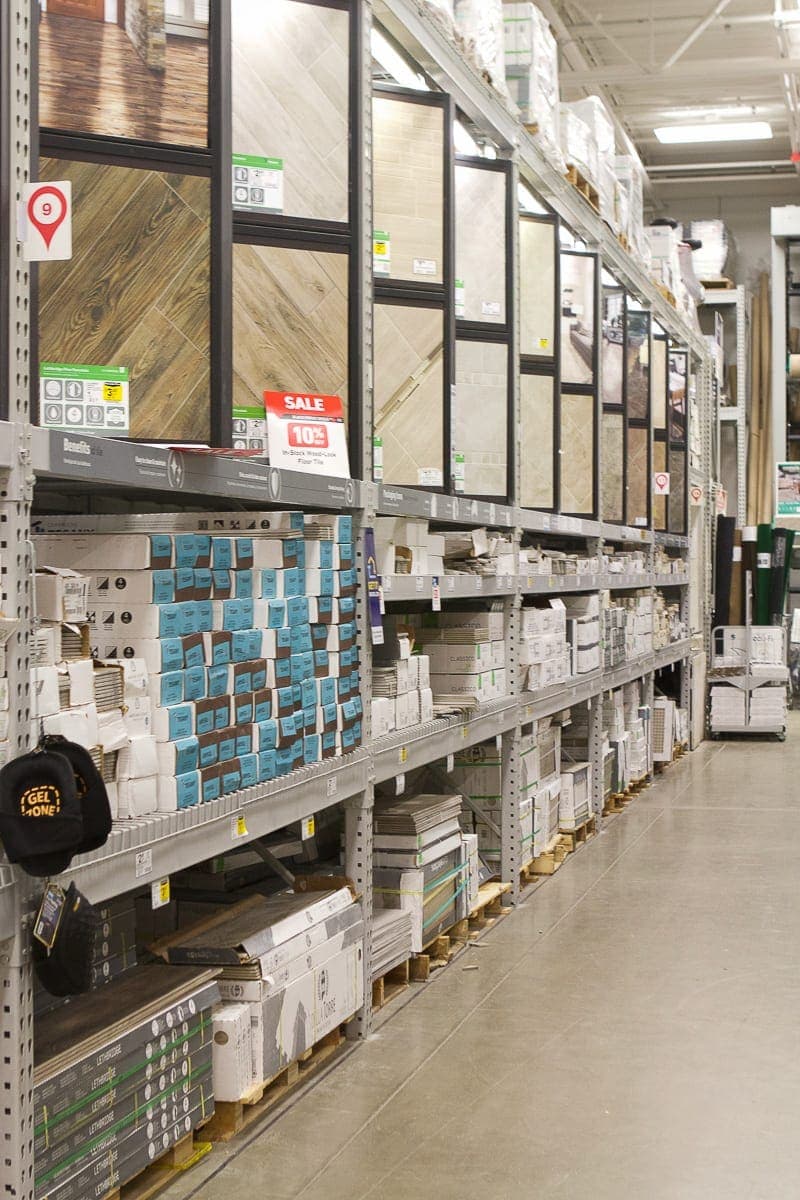 shopping for kitchen backsplash at Lowe's
