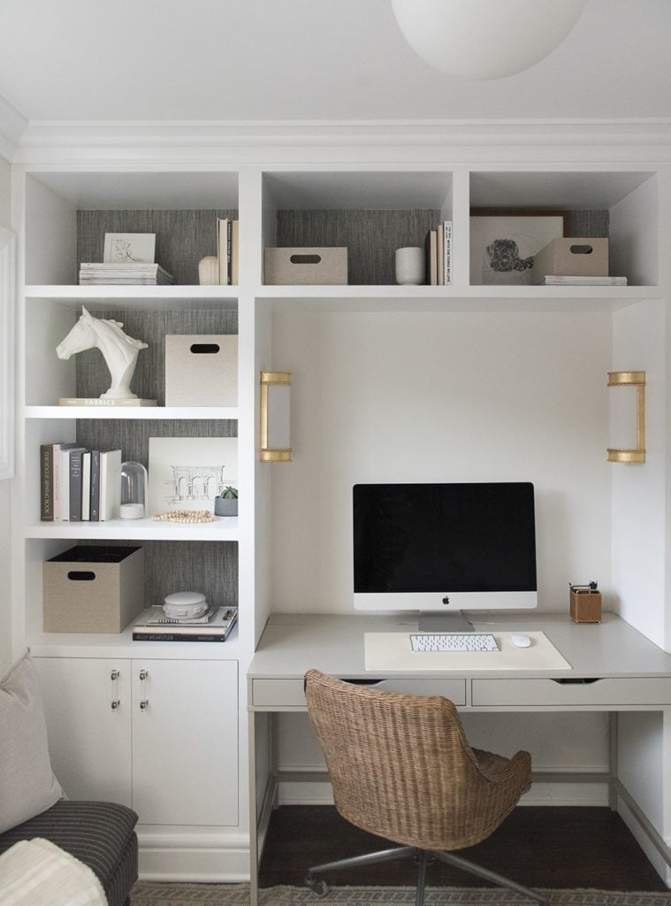 Wallpaper Built-ins with grasscloth wallpaper