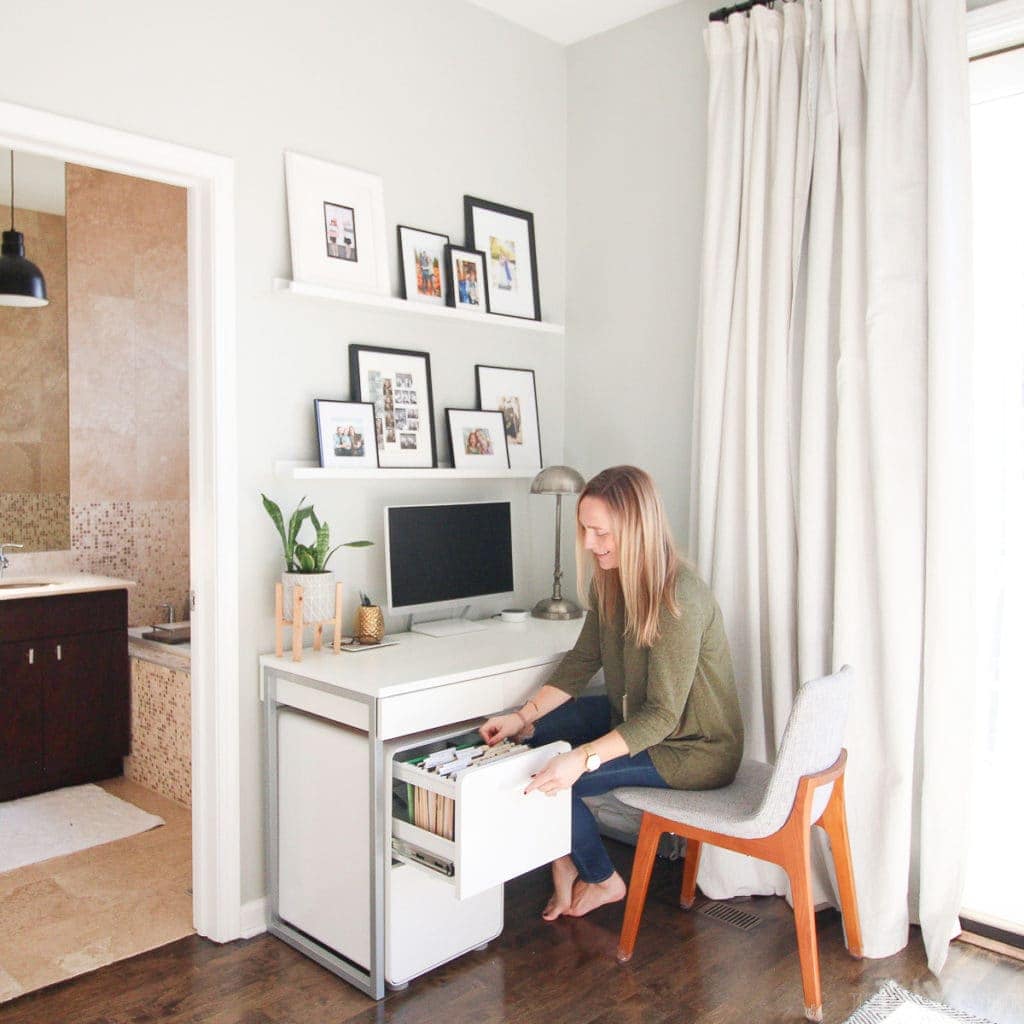 Filing papers in a file cabinet