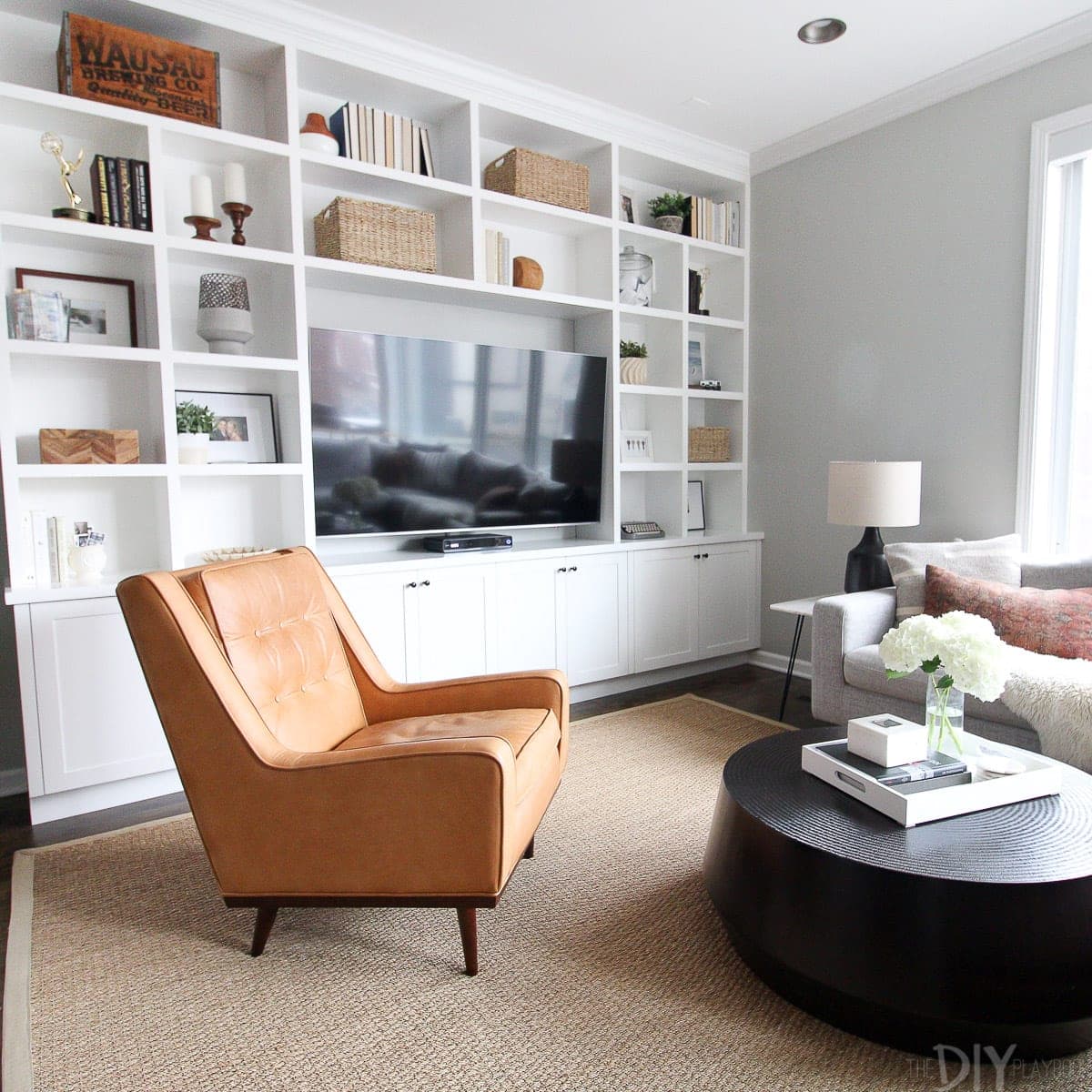 Family room with jute rug