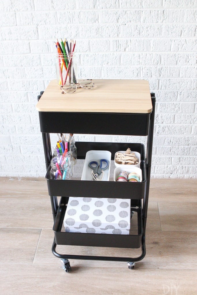Rolling cart with craft supplies