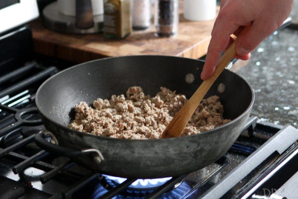 Browning ground turkey in a skillet