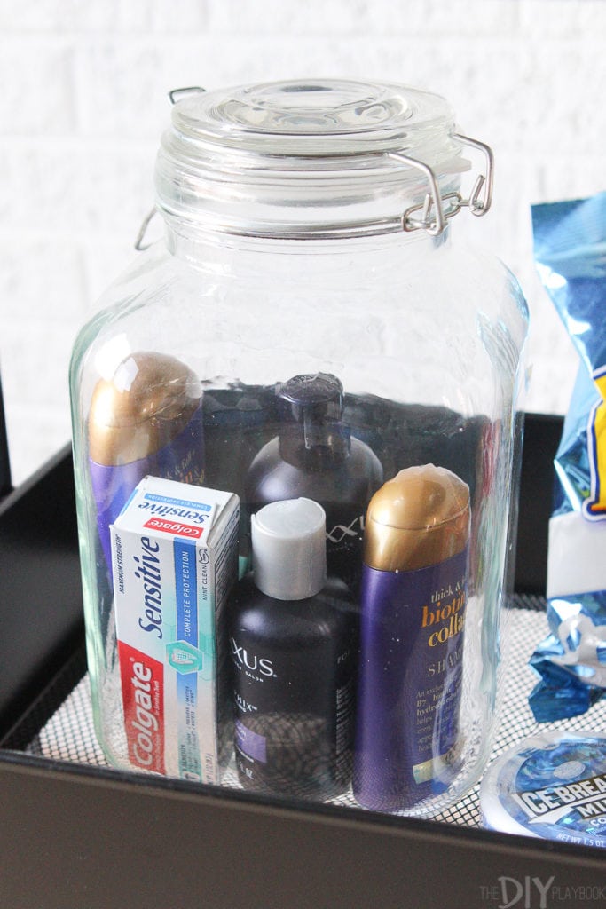 Use a jar to hold extra toiletries for guests