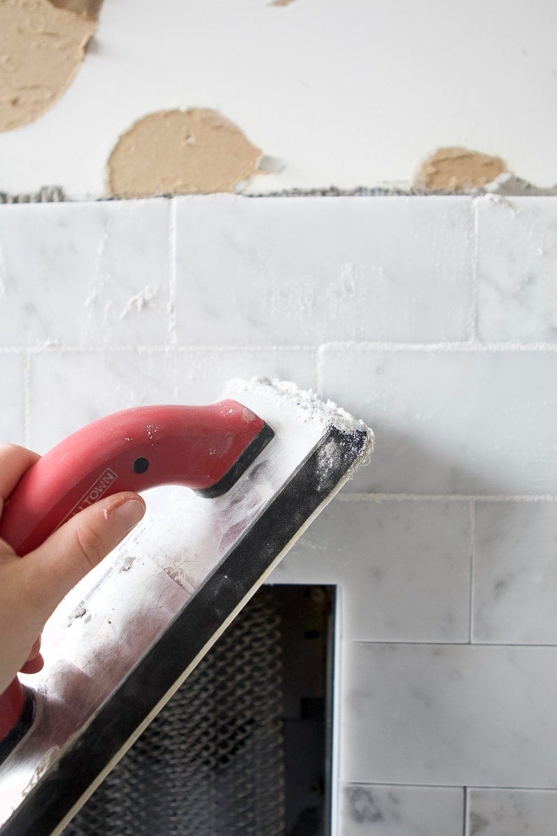 Grouting subway tile