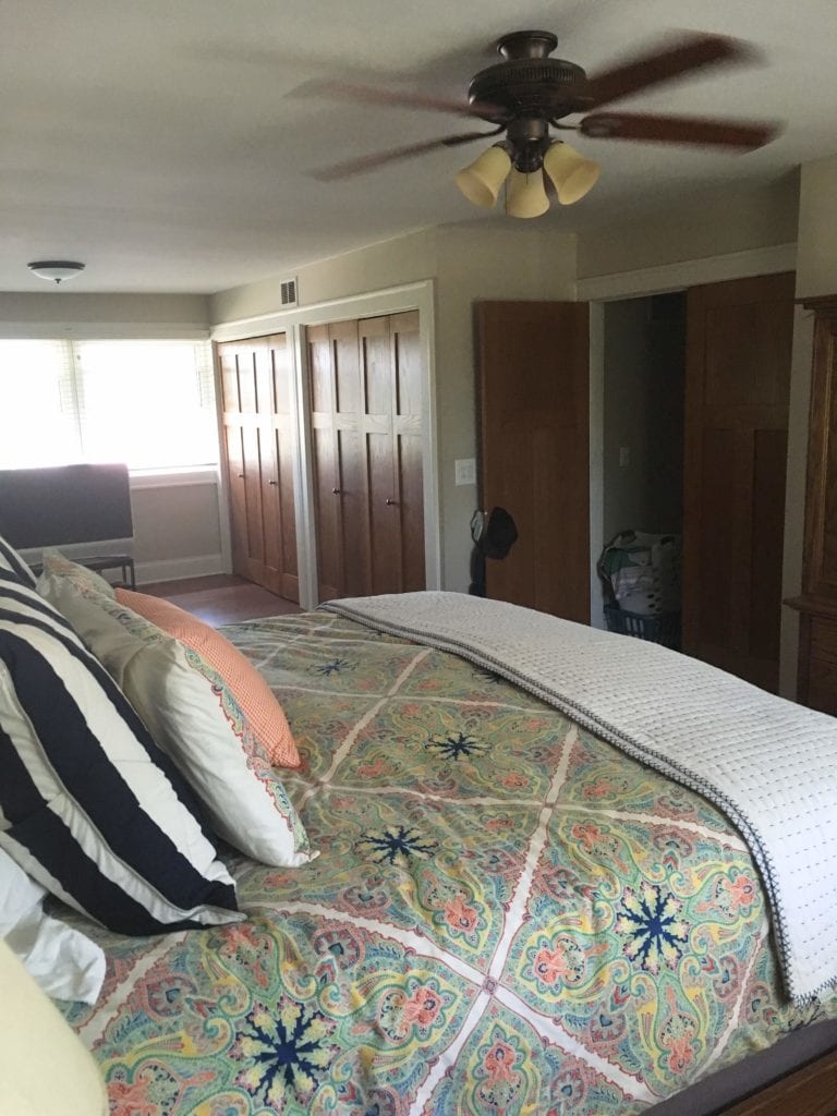 Long narrow bedroom space