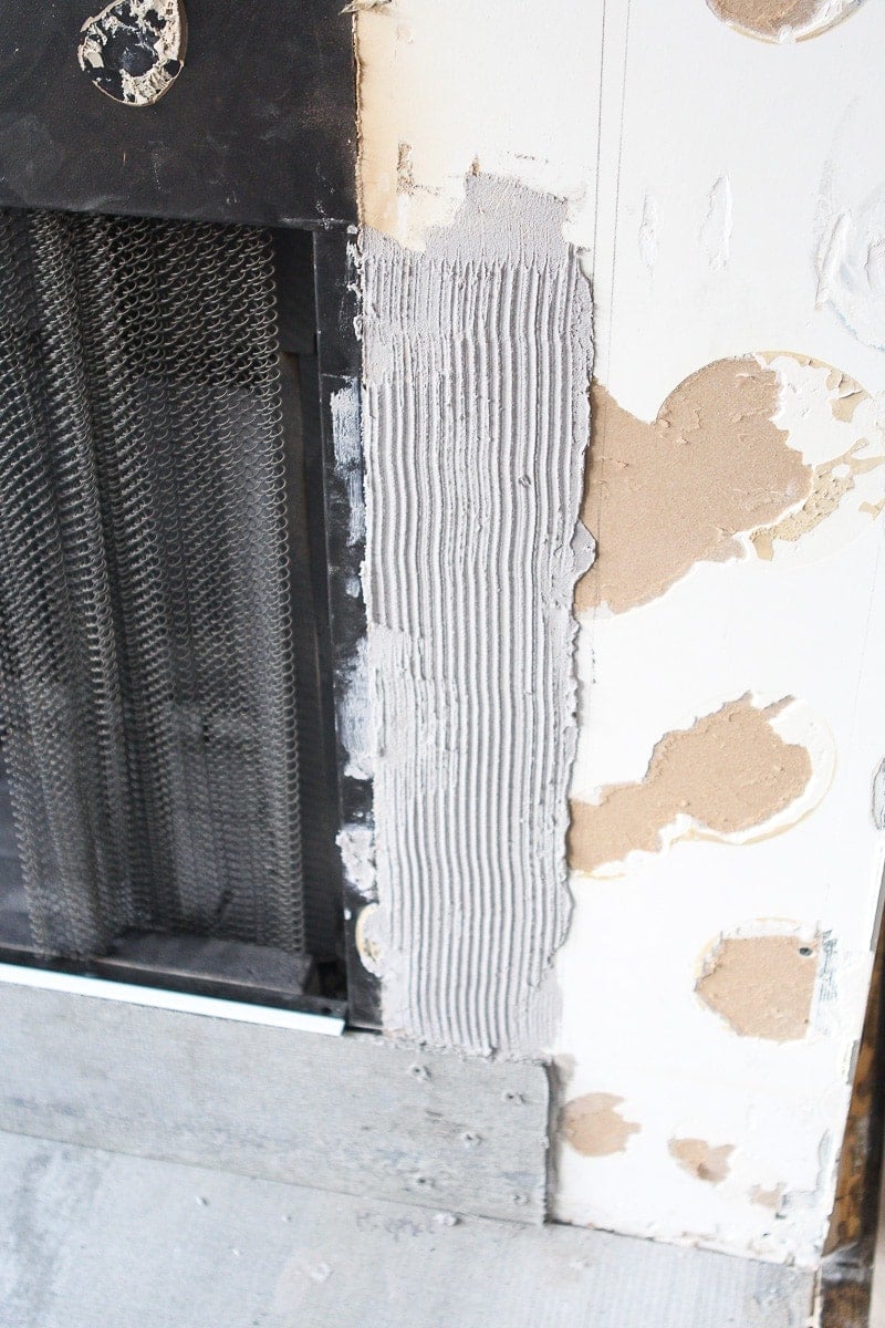 Use thinset on fireplace surround