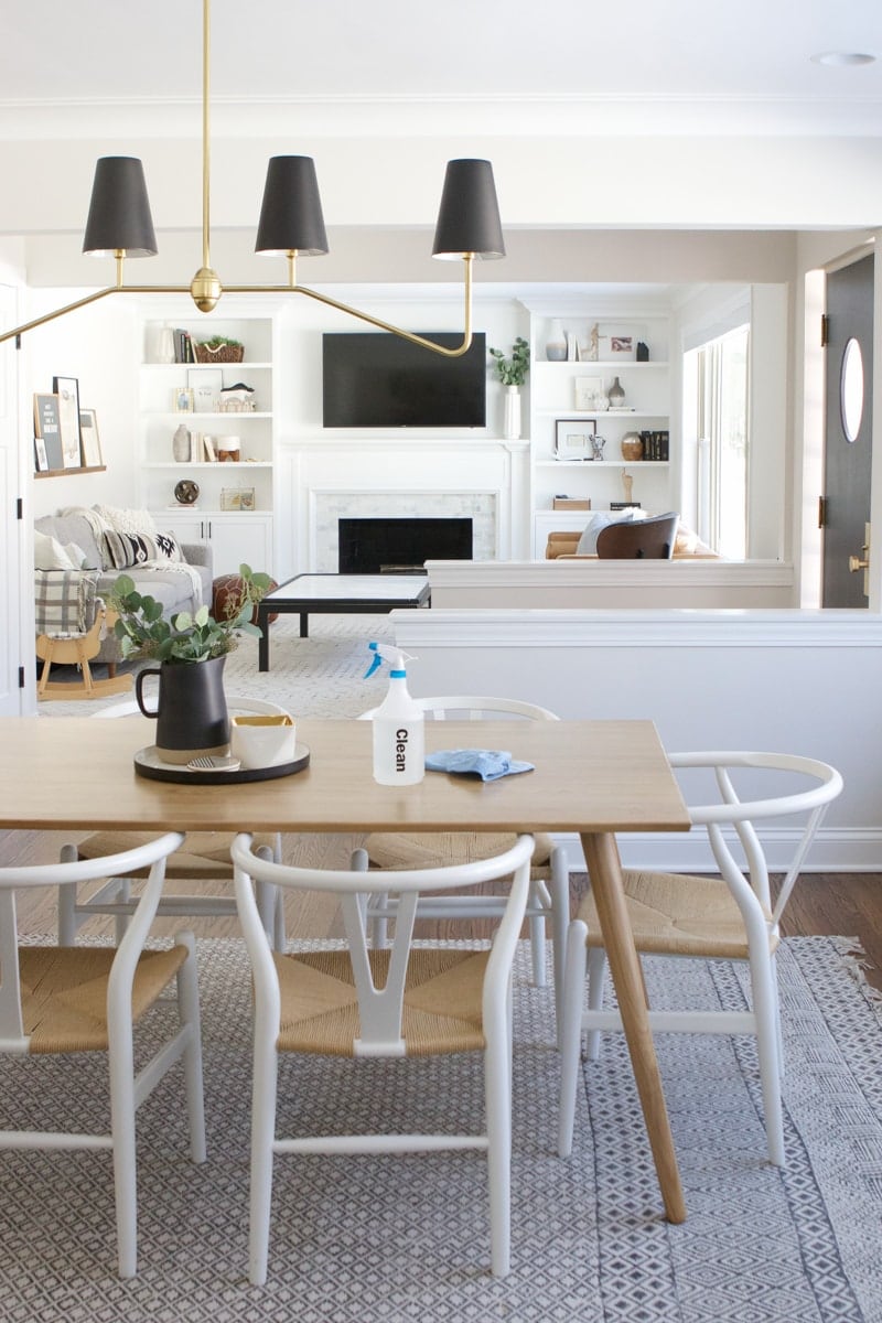 cleaning a dining room table
