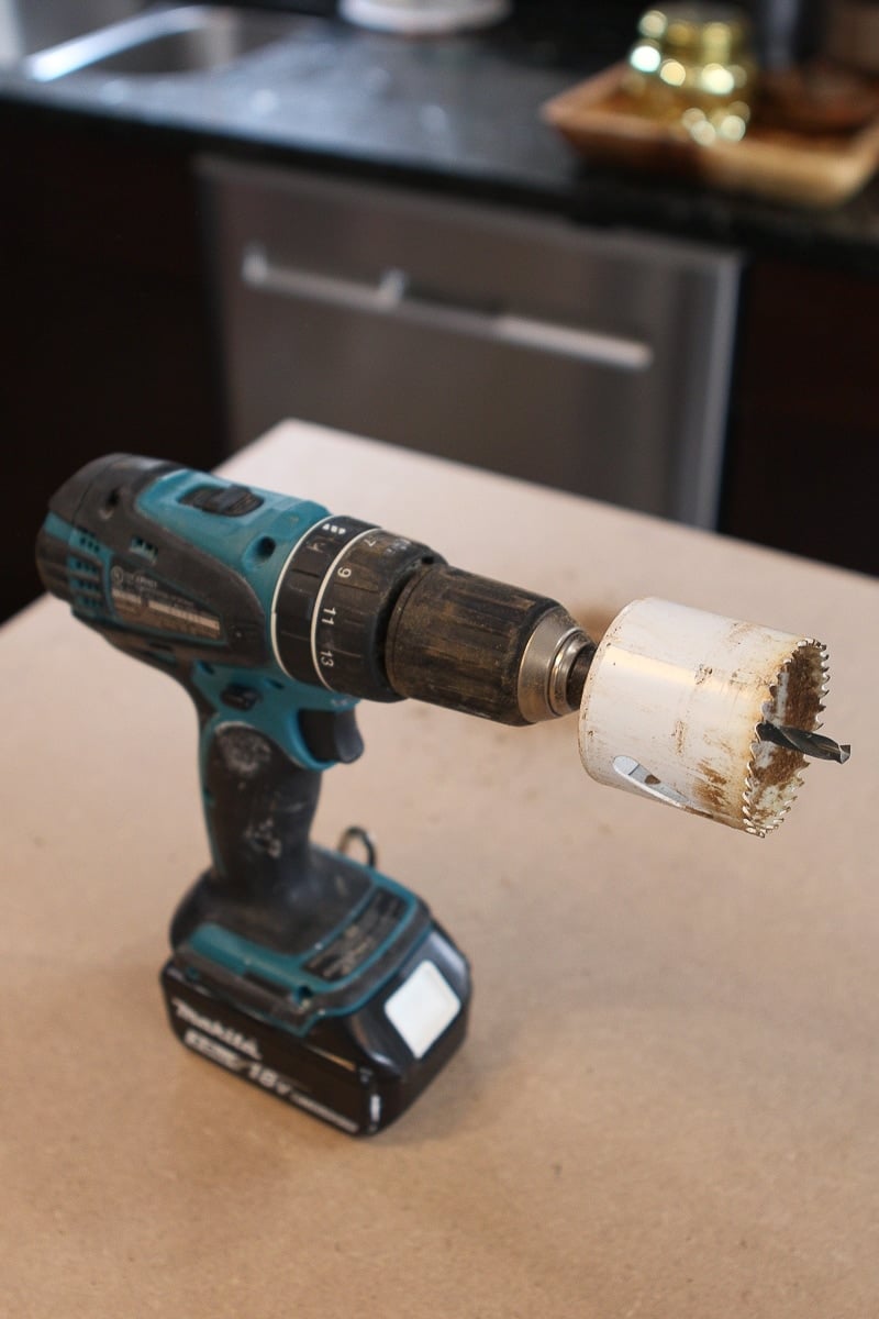 Hole saw on drill 