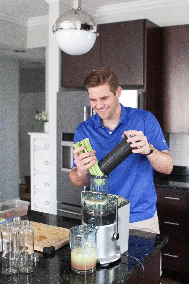 Finn making celery juice