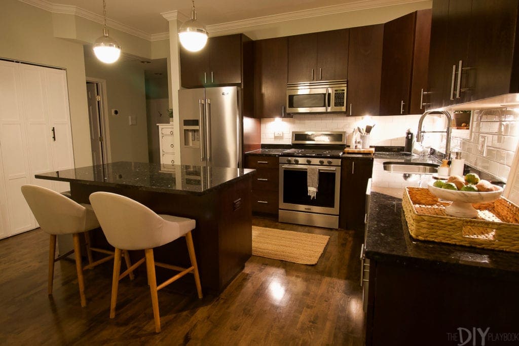 Chicago condo after dark the kitchen space
