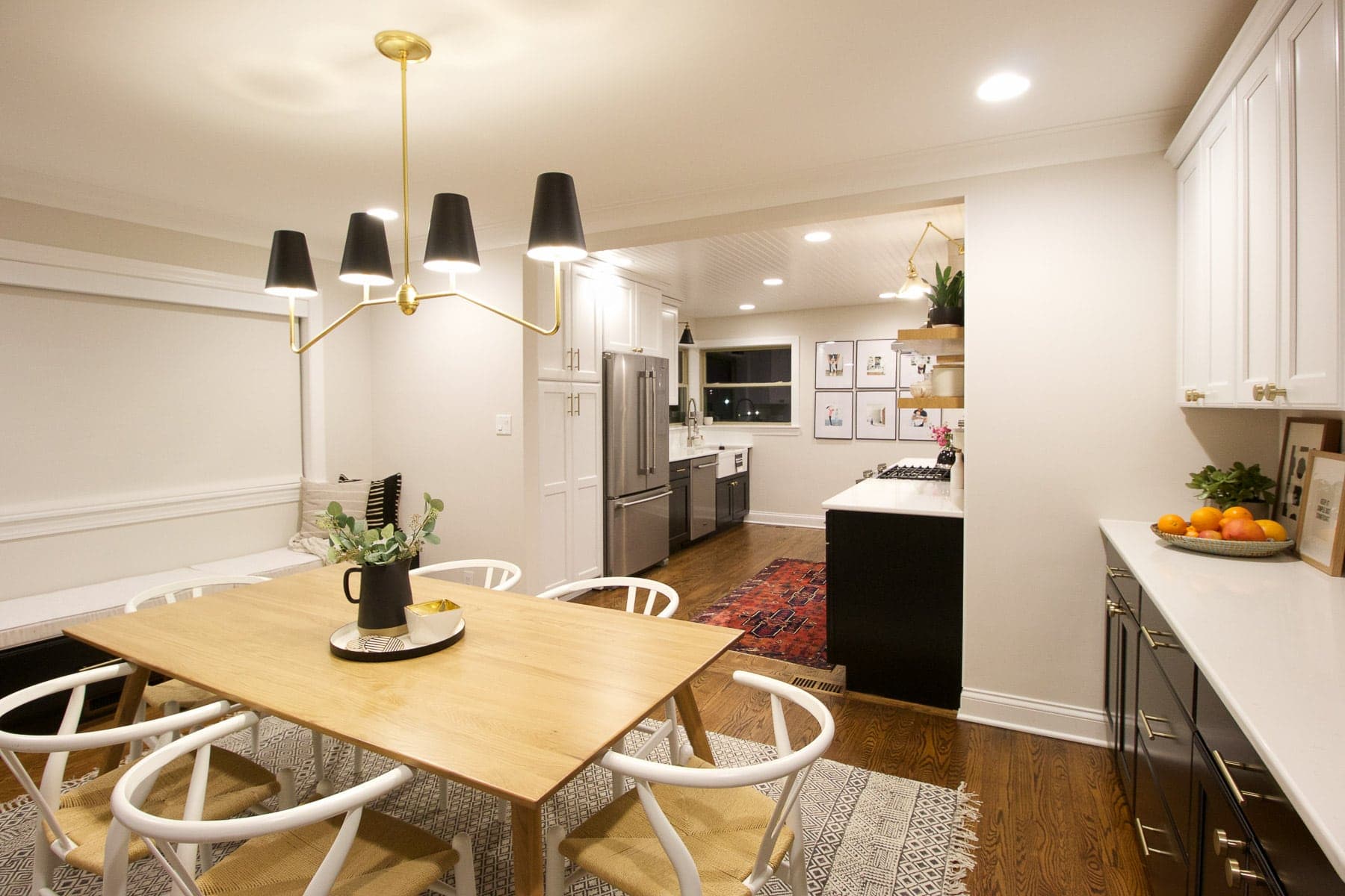 dining room lit up after dark