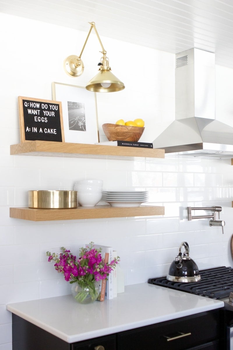 open shelving with accessories