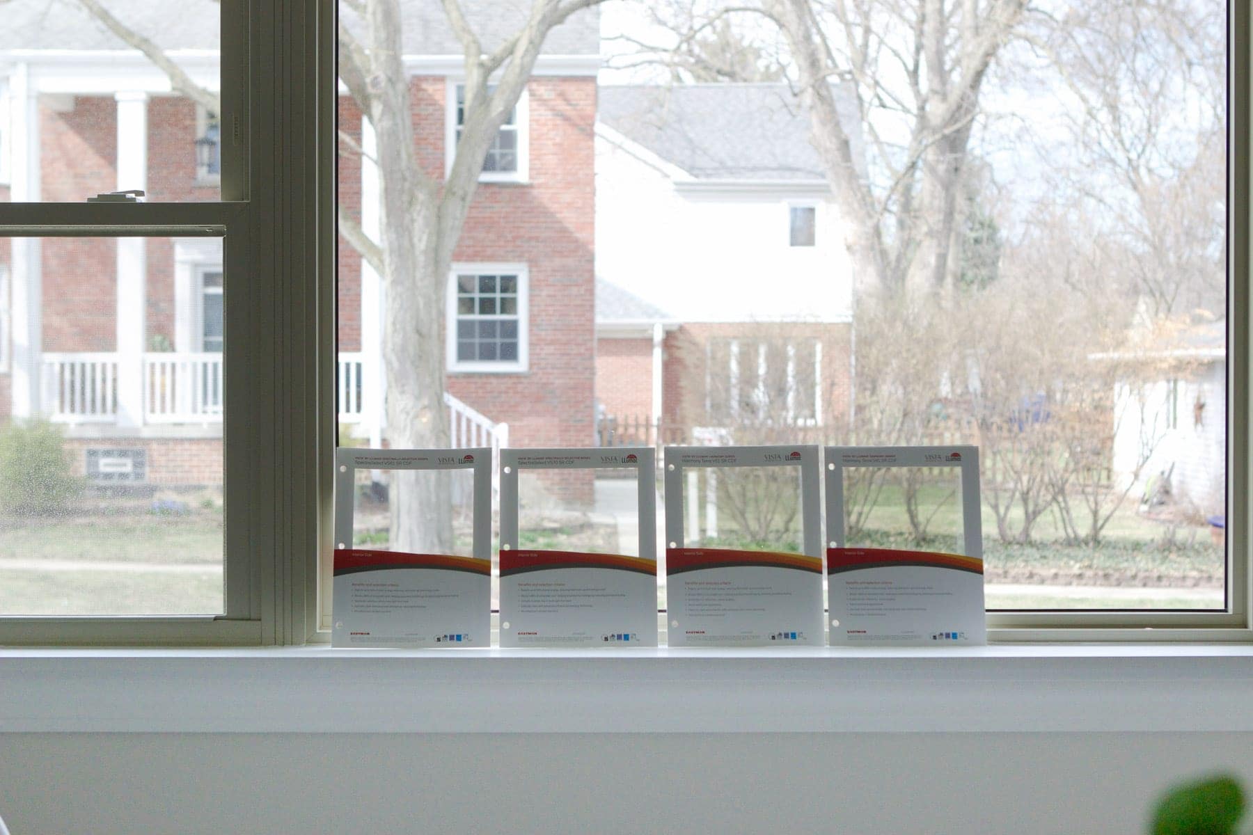 Viewing samples of window films from LLumar