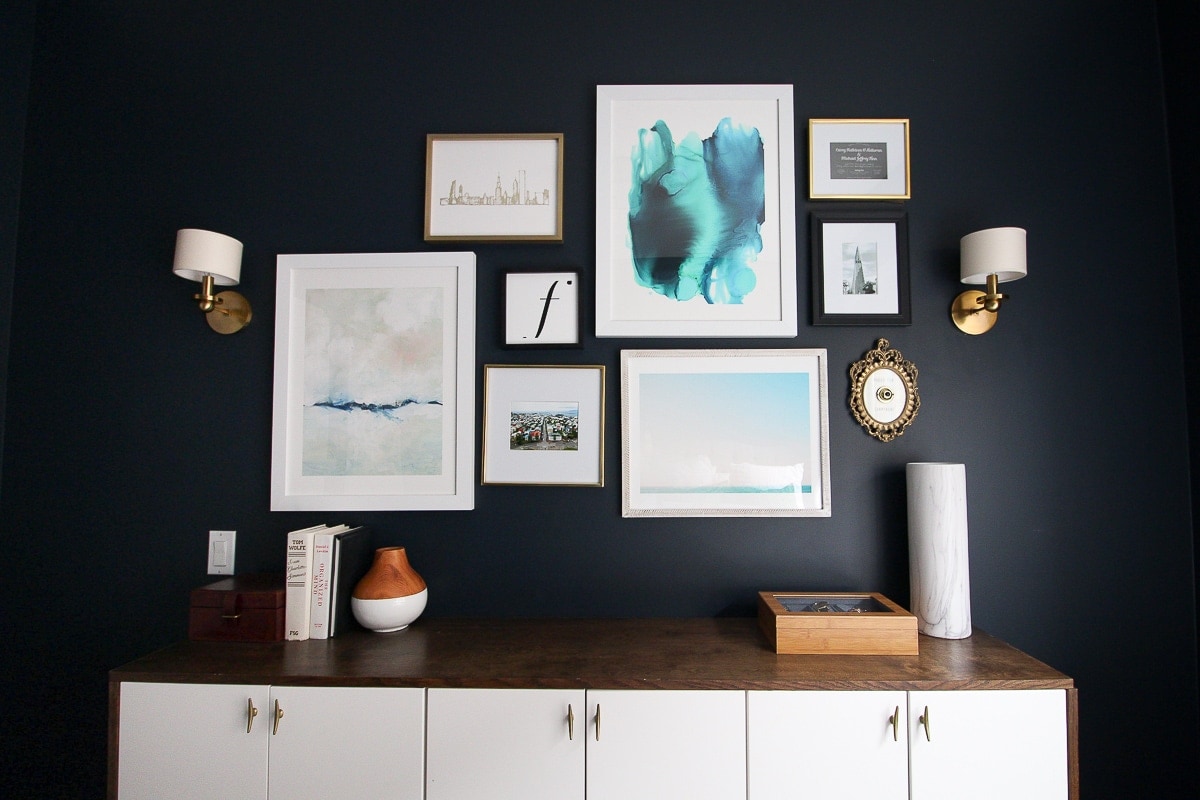 Gallery wall over a console