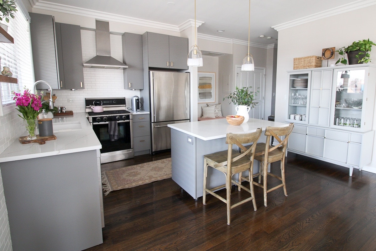 Gray and white kitchen