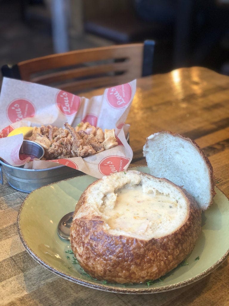 Clam chowder in a bread bowl