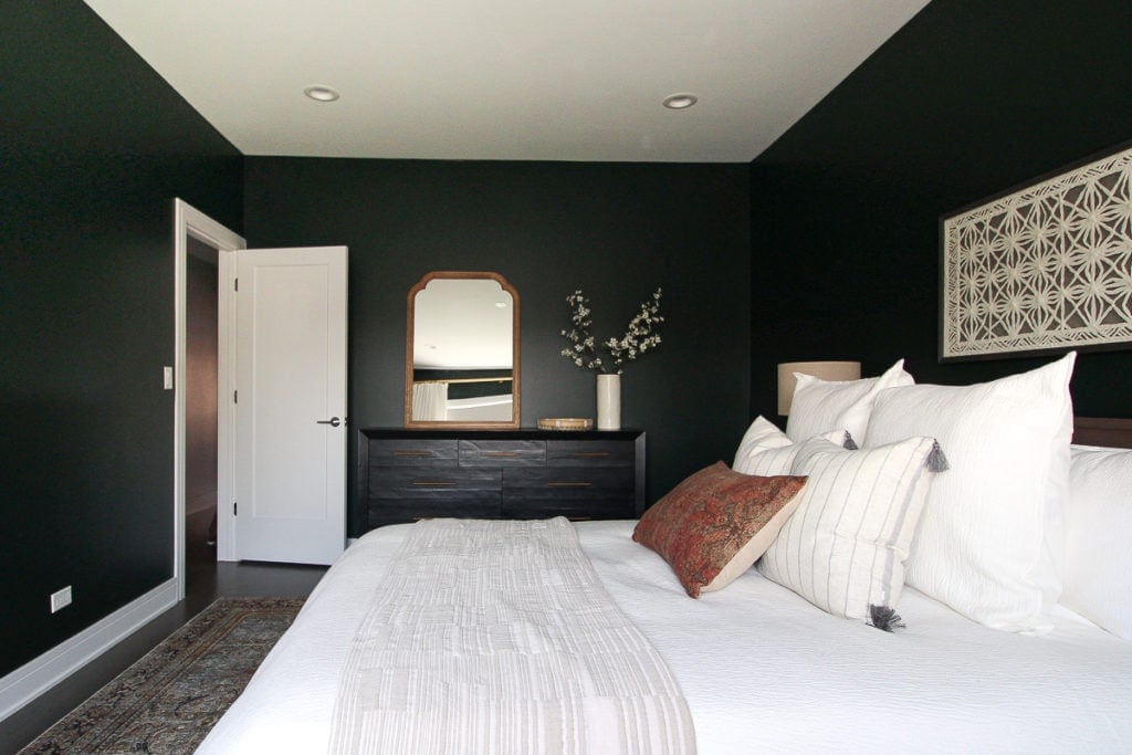 Black dresser with gold hardware
