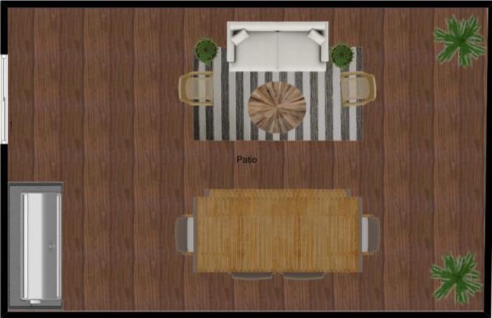 Patio furniture layout on a deck