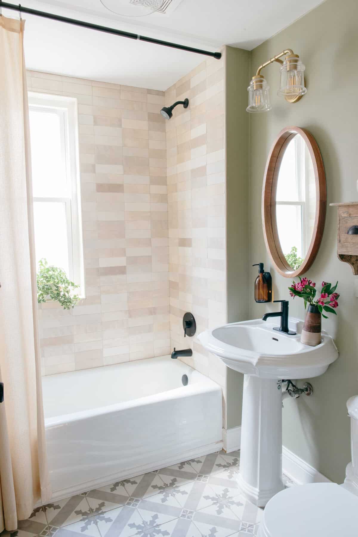 adding an extra long shower curtain to a bathroom