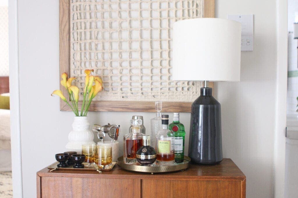 Cute bar cart setup in mid-century modern home