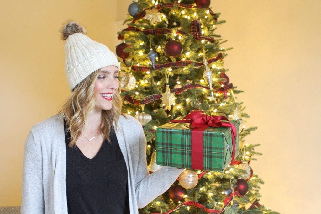 Casey with a gift for Christmas