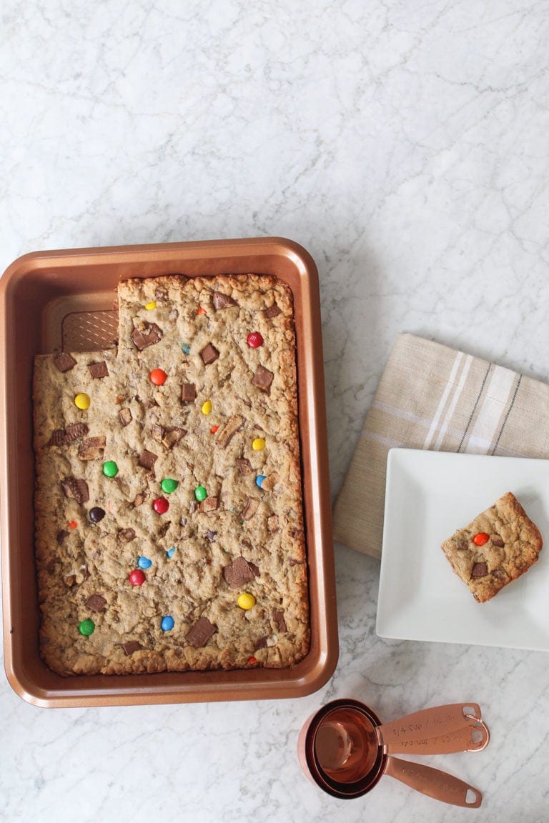 Loaded Cookie Bars Using Leftover Halloween Candy