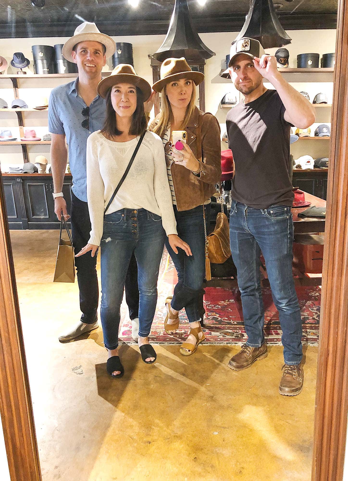 Trying on hats