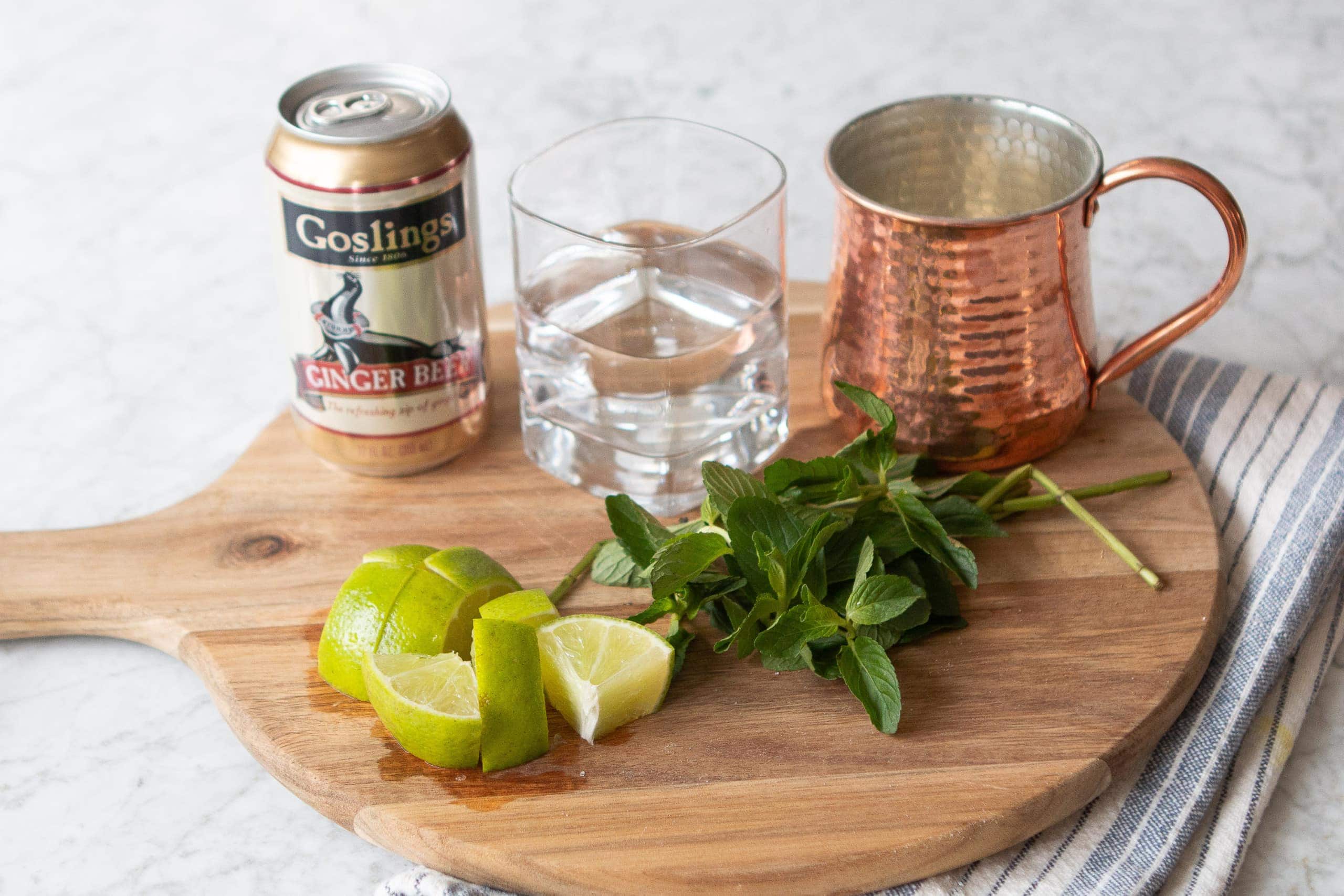 Ingredients to make a refreshing mocktail mule